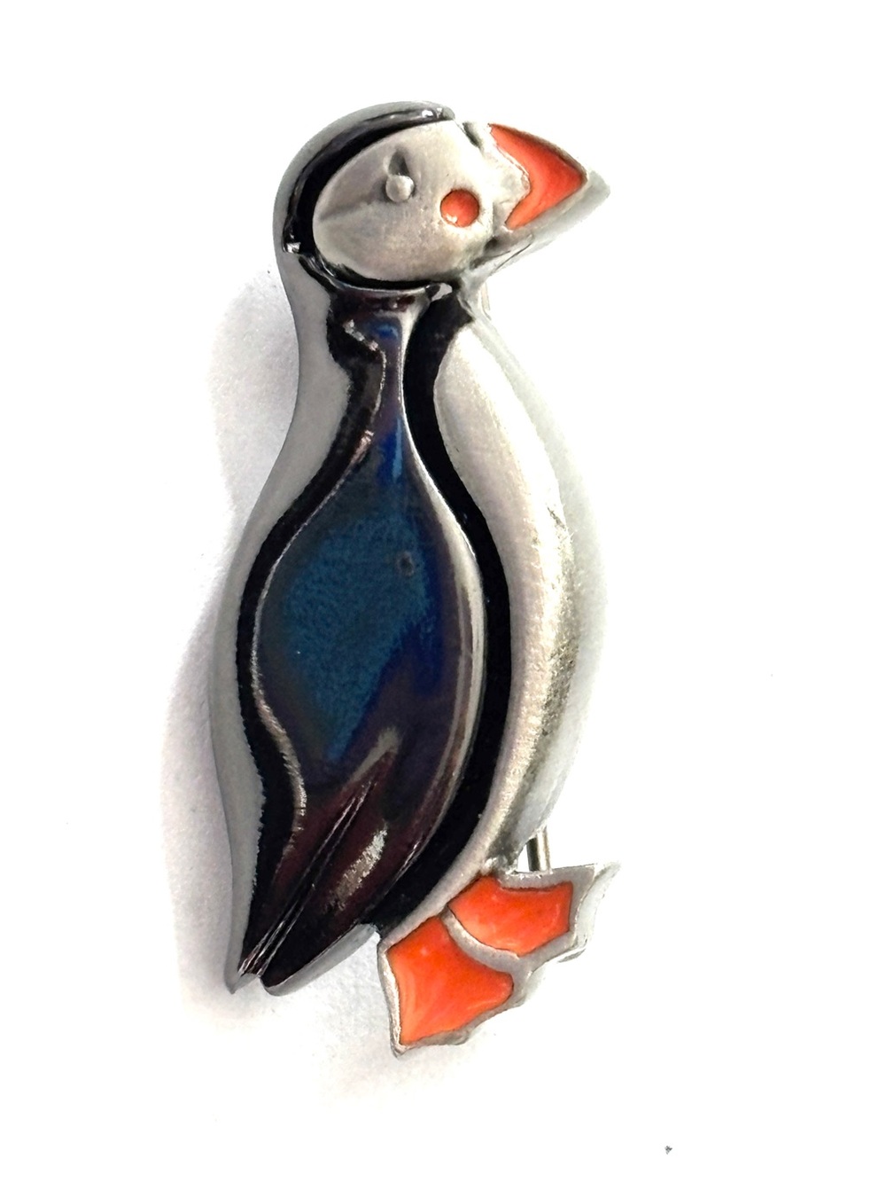 Vintage FAF Diane Fafard Puffin Bird Brooch Enamel Pewter Canada Signed 1990s